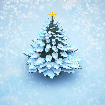 aerial view  snow christmas tree pine isolated.