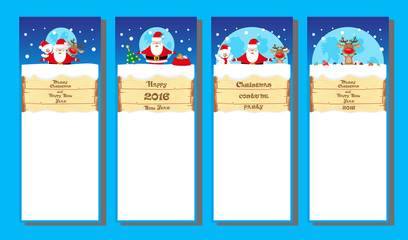 Set vectors patterns for design holidays tickets or banners or posters with Santa Claus and Snowman and Deer