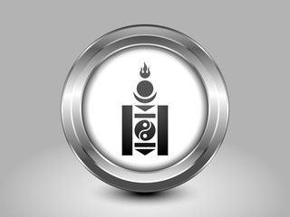 Mongolian Soyombo in Black and White. Metal Round Icon