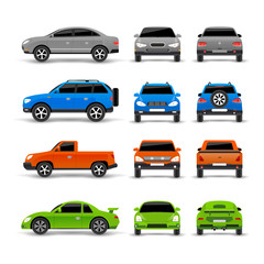 Cars Side Front And Back Icons Set