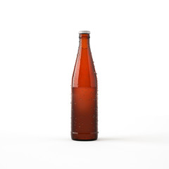 3D illustration of bottle of beer with drops