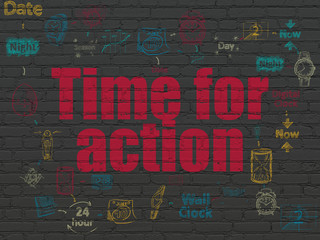 Time concept: Time for Action on wall background
