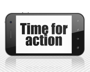 Timeline concept: Smartphone with Time for Action on display