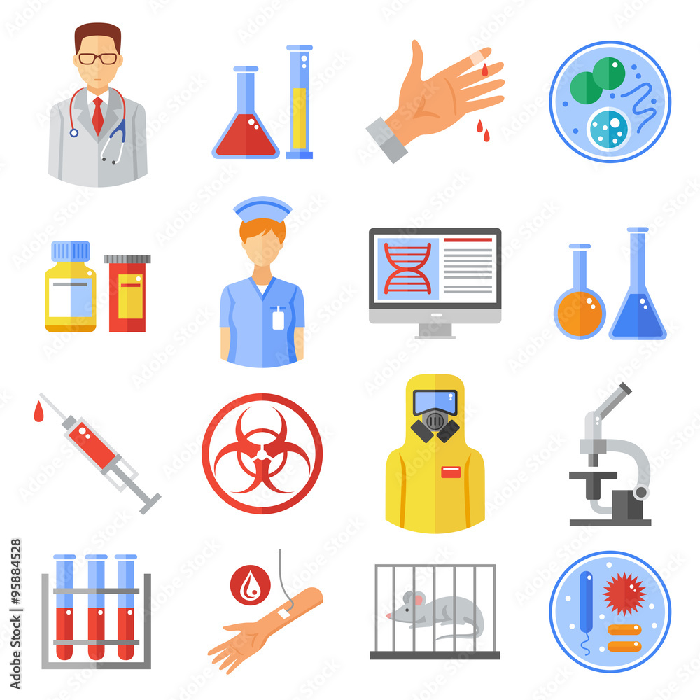 Poster microbiology icons set