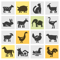 farm animals icons set. signs and symbols