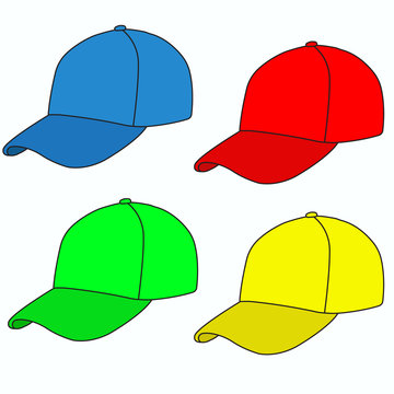 set of colored caps outlined black outline