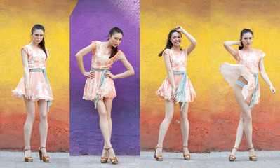 Obraz premium Young woman in pink sexy dress