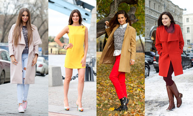 Fototapeta premium Collage of four different models in fashionable clothes for the