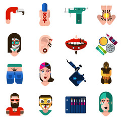 Bodyart Tattoo Piercing Icons Set