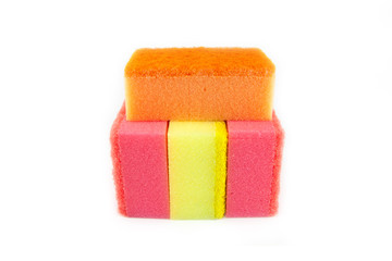 Sponge scouring pads on an isolated white background
