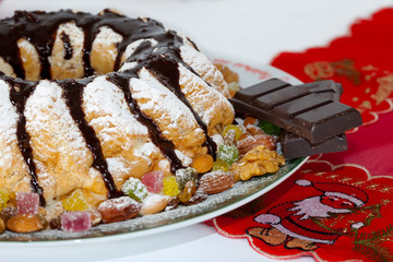 Traditional Christmas fruit and chocolate cake 