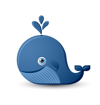 Blue whale character on white background