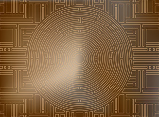 Circular labyrinth background, gold antique