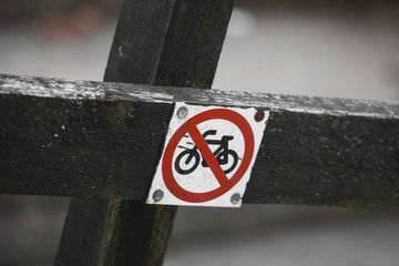 Color image of a bicycle forbidden access sign.