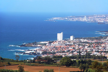 View of Lagoa and Ponta Delgada, Sao Miguel island, Azores