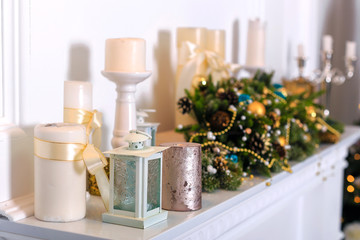 Christmas decorations with a candles and glass balls