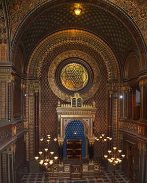 Ark Ancient Synagogue In Prague. Aron Kodesh In Hebrew