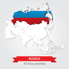 Russia. All the countries of Asia. Flag version.