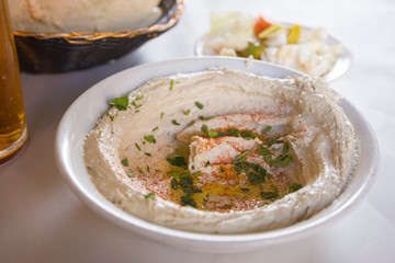 Hummus on table of a street café
