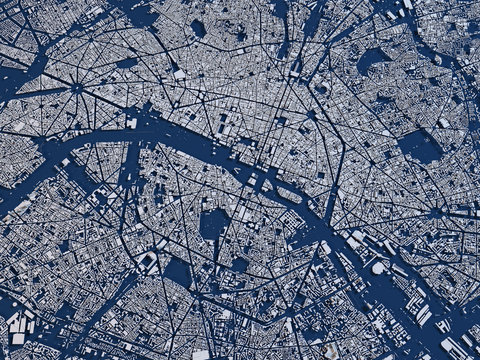 Cartina Parigi, vista satellitare, sezione 3d, strade e vie, Francia