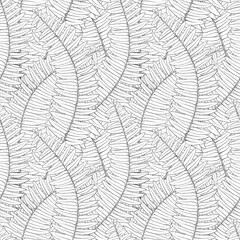 black and white seamless background with fern leaves