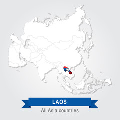 Laos. All the countries of Asia. Flag version.