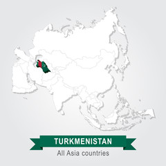 Turkmenistan. All the countries of Asia. Flag version.
