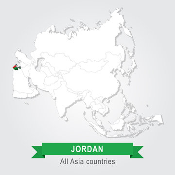 Jordan. All the countries of Asia. Flag version.