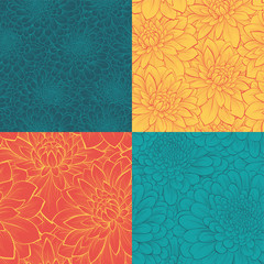 set of beautiful seamless pattern with flowers. Hand-drawn contour lines and strokes. .