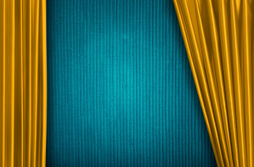 Yellow curtain on theater or cinema stage slightly open
