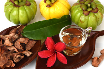 Garcinia atroviridis fruit, dried and fresh and dried brew the tea to lose weight. The fruit tea in the south of Thailand.