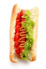 Fresh hot dog isolated on white