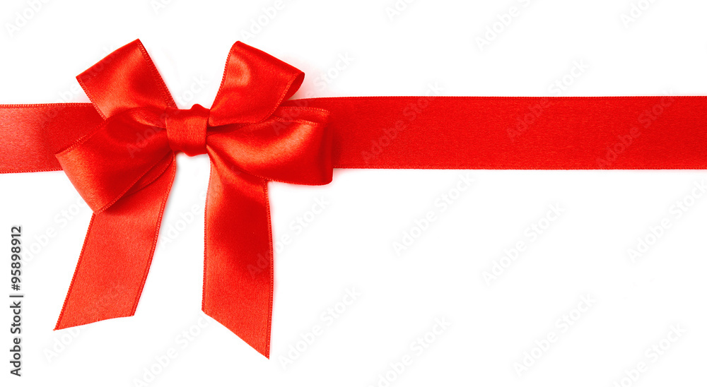 Wall mural Red bow with ribbon isolated on white background