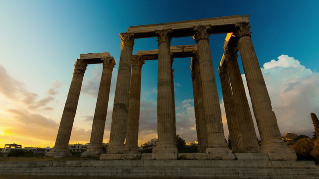4K Greece motion control sunset timelapse Ancient Temple of Zeus