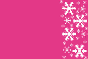 Bright pink background with white snowflakes border on right side