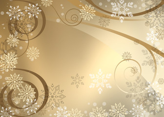 новогодний золотистый фон со снежинками - obrazy, fototapety, plakaty