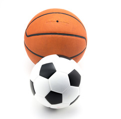 Basketball and soccer ball on white