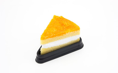 Cake with gold egg yolks thread on white background