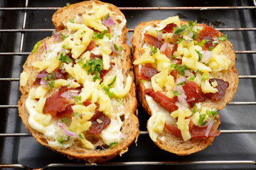 Bread baked with Mozzarella and bacon