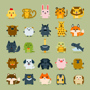 Cute animal vector icons set