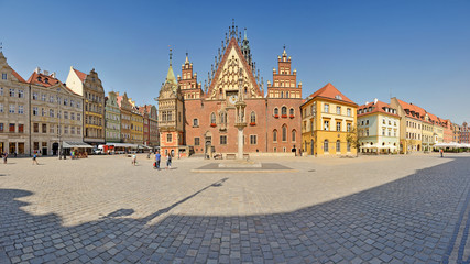 Market square, Wroclaw, Poland -Stitched Panorama - obrazy, fototapety, plakaty