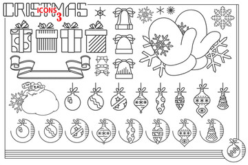 Vector line graphic. Set of christmas and new year icons.