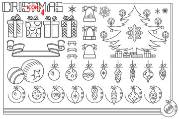 Vector line graphic. Set of christmas and new year icons.