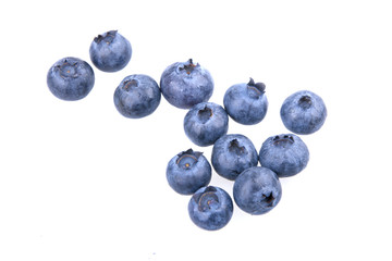 Fresh picked blueberries on white background