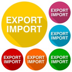 Export import icons set with long shadow