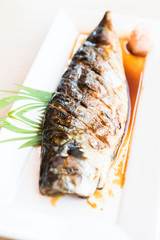 Grilled Saba fish with black sweet sauce