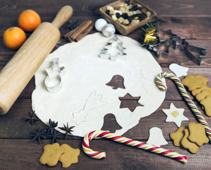On a wooden desk background Christmas composition