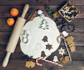 On a wooden desk background Christmas composition