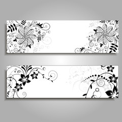 Vector banner templates set with floral elements.