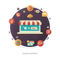 Illustration of flat design business composition with online shop